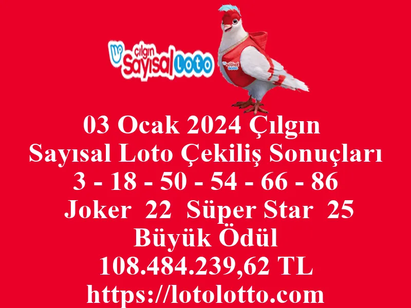 Sayısal Loto 03 Ocak 2024 Çekiliş Sonuçları