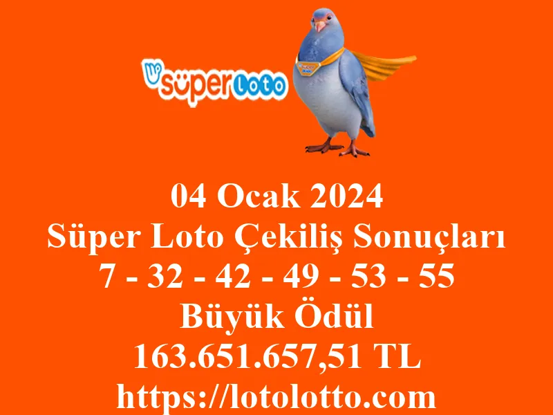 Süper Loto 04 Ocak 2024 Çekiliş Sonuçları