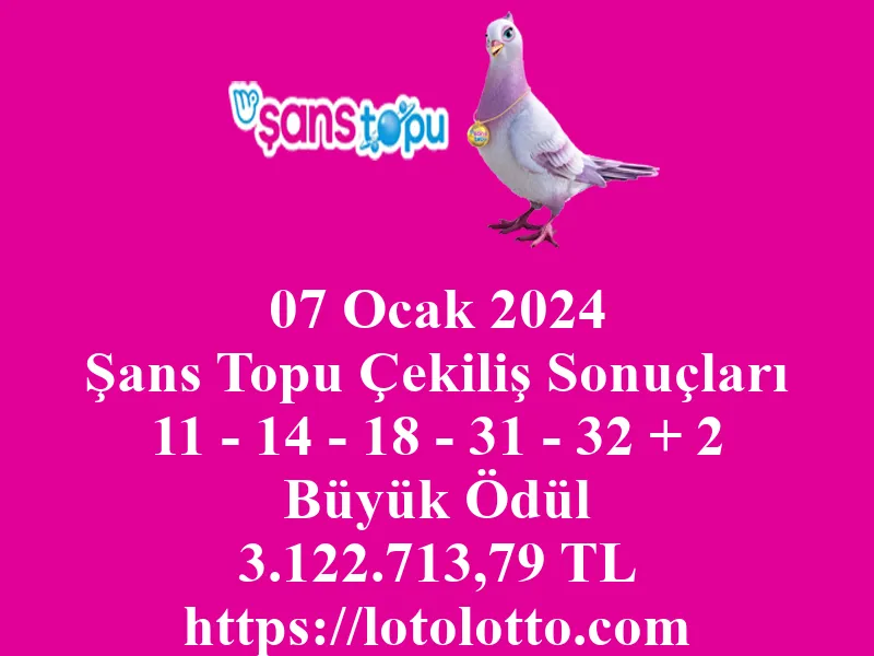 Şans Topu 07 Ocak 2024 Çekiliş Sonuçları