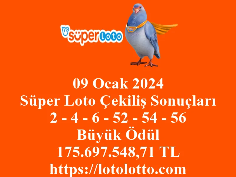 Süper Loto 09 Ocak 2024 Çekiliş Sonuçları