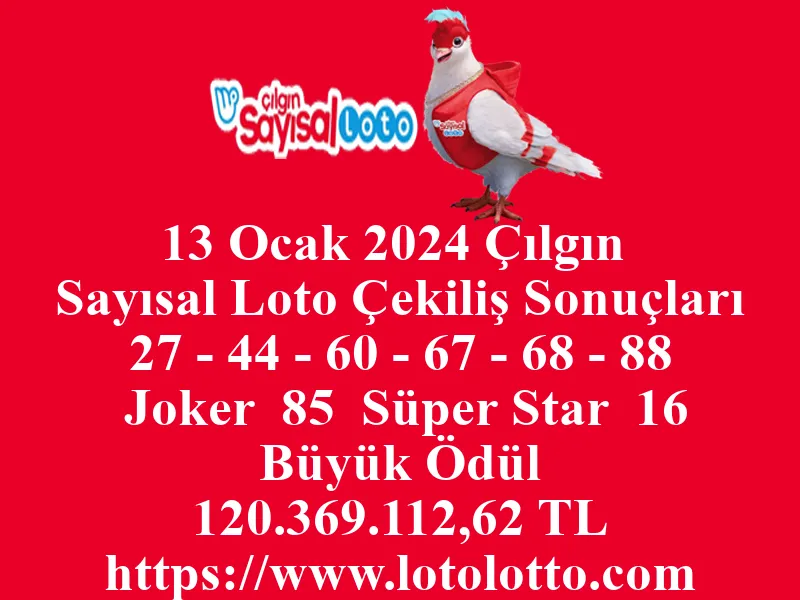 Sayısal Loto 13 Ocak 2024 Çekiliş Sonuçları