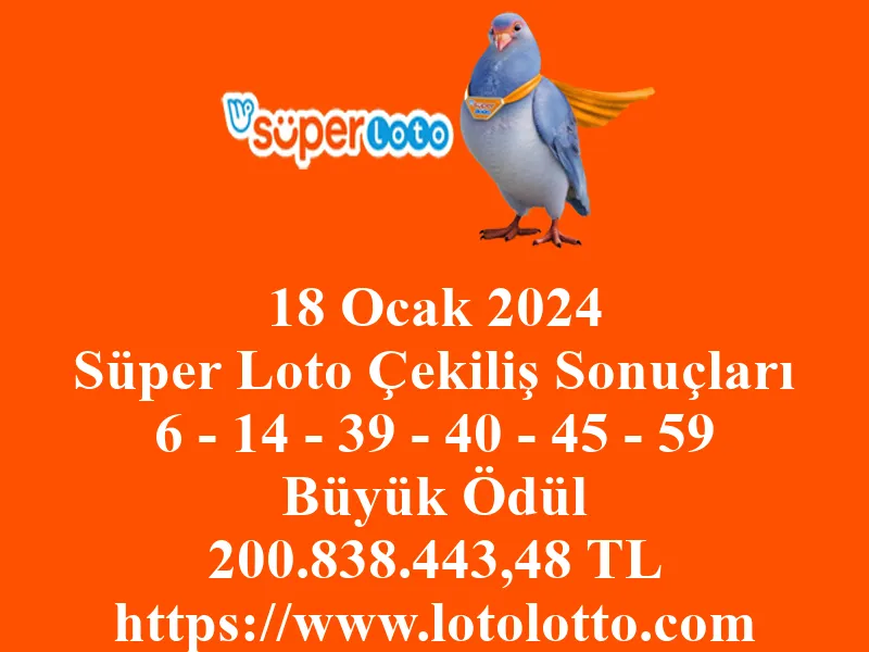 Süper Loto 18 Ocak 2024 Çekiliş Sonuçları