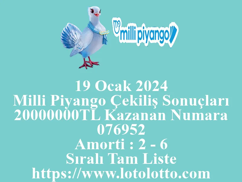 Milli Piyango 19 Ocak 2024 Çekiliş Sonuçları