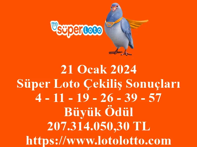 Süper Loto 21 Ocak 2024 Çekiliş Sonuçları