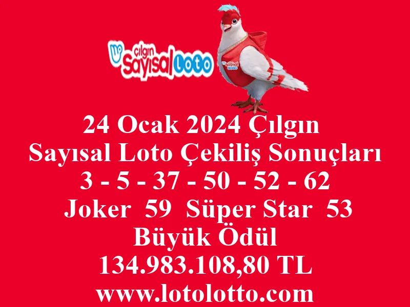 24 Ocak 2024 Çılgın Sayısal Loto Çekiliş Sonuçları