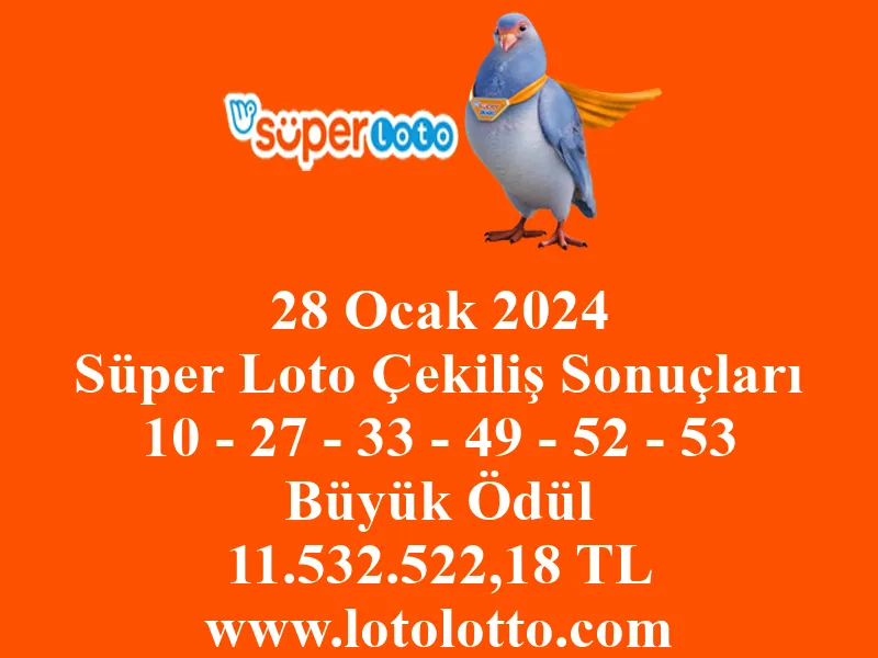 28 Ocak 2024 Süper Loto Çekiliş Sonuçları