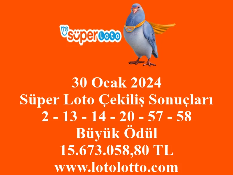 Süper Loto 30 Ocak 2024 Çekiliş Sonuçları