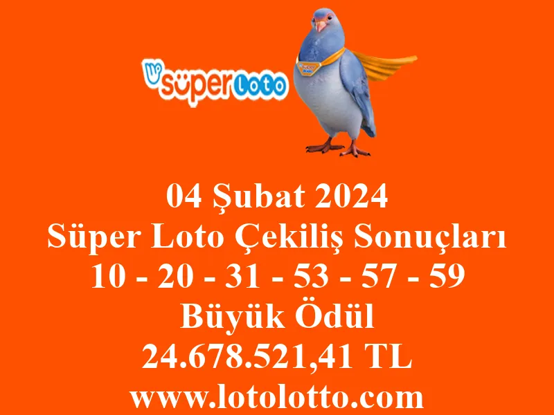 Süper Loto 04 Şubat 2024 Çekiliş Sonuçları