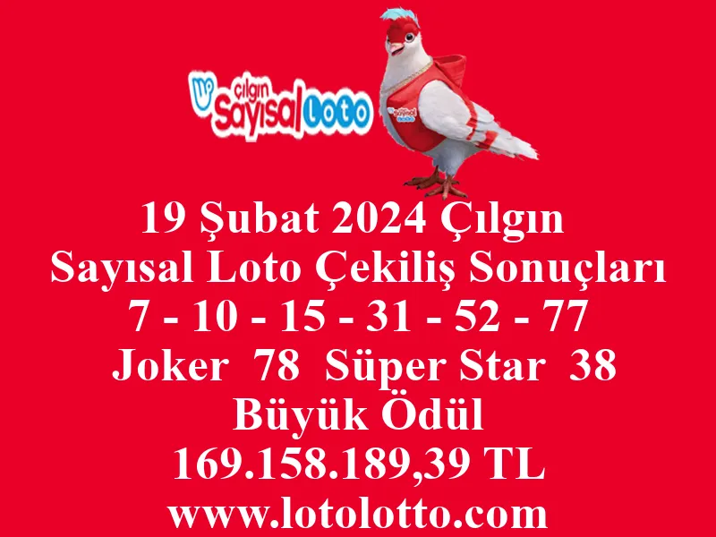 Sayısal Loto 19 Şubat 2024 Çekiliş Sonuçları