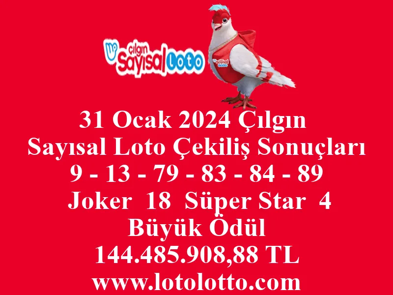 31 Ocak 2024 Çılgın Sayısal Loto Çekiliş Sonuçları