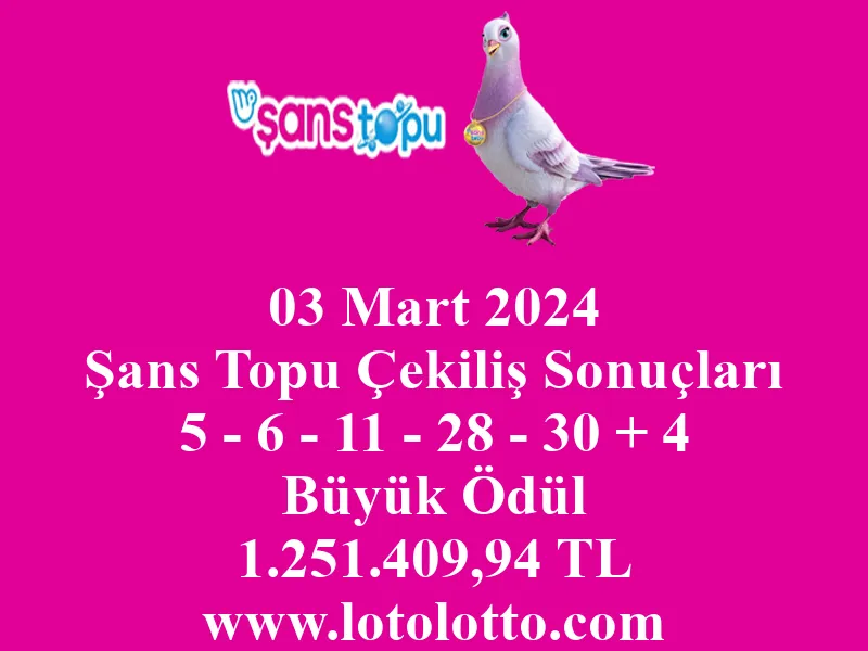 Şans Topu 03 Mart 2024 Çekiliş Sonuçları