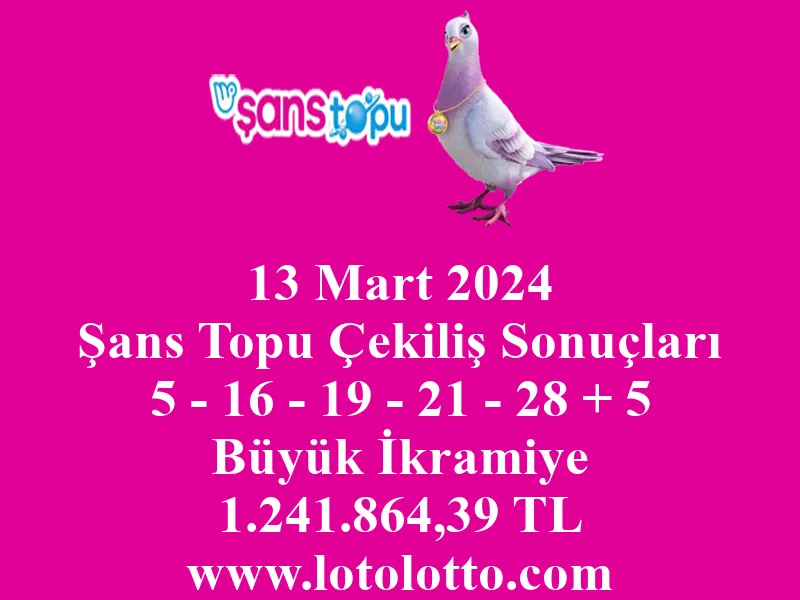 13 Mart 2024 Şans Topu Çekiliş Sonuçları