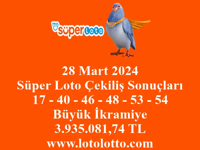 28 Mart 2024 Süper Loto Çekiliş Sonuçları