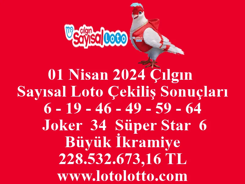 Sayısal Loto 01 Nisan 2024 Çekiliş Sonuçları