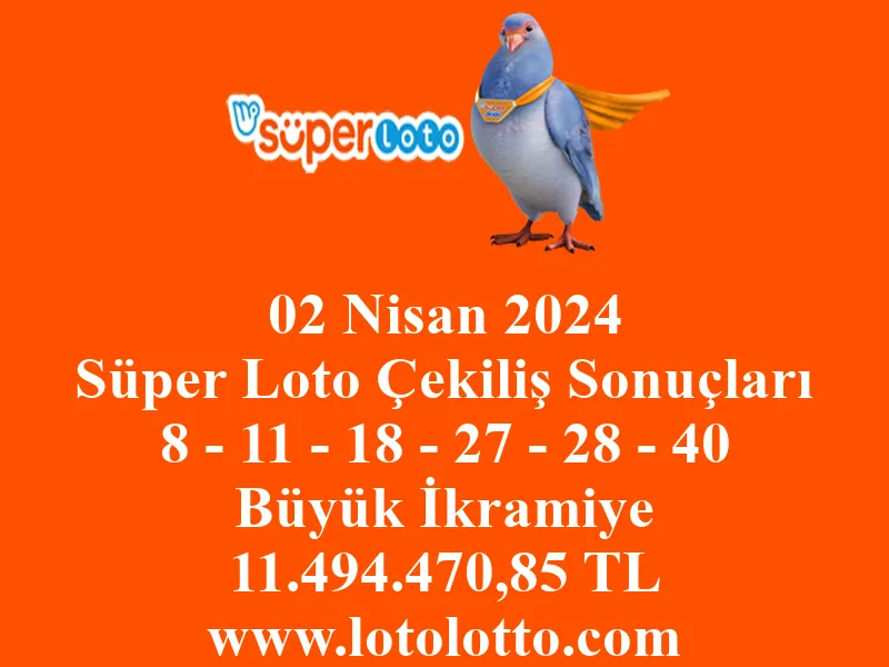 02 Nisan 2024 Süper Loto Çekiliş Sonuçları