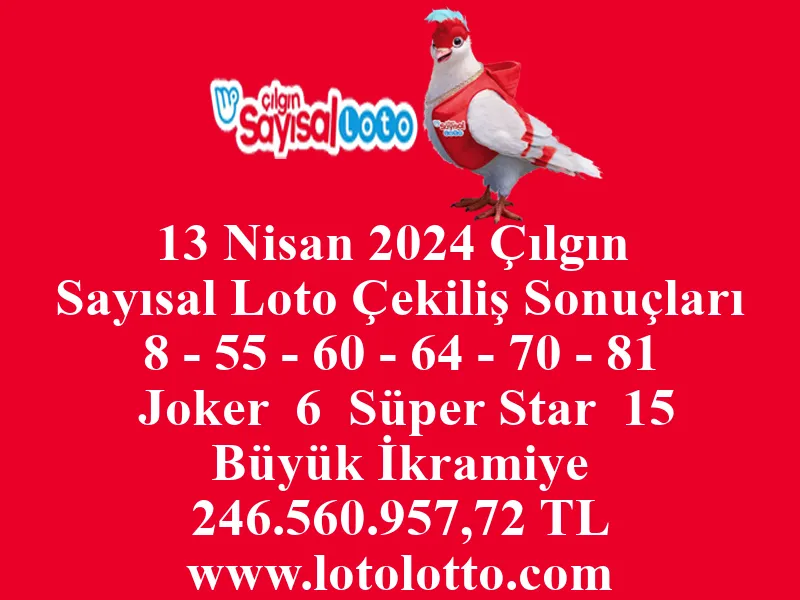 13 Nisan 2024 Çılgın Sayısal Loto Çekiliş Sonuçları