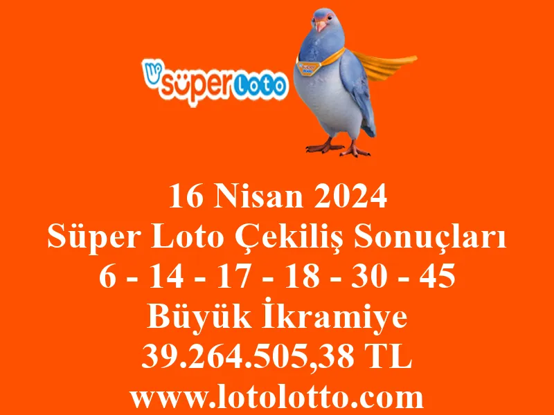 16 Nisan 2024 Süper Loto Çekiliş Sonuçları