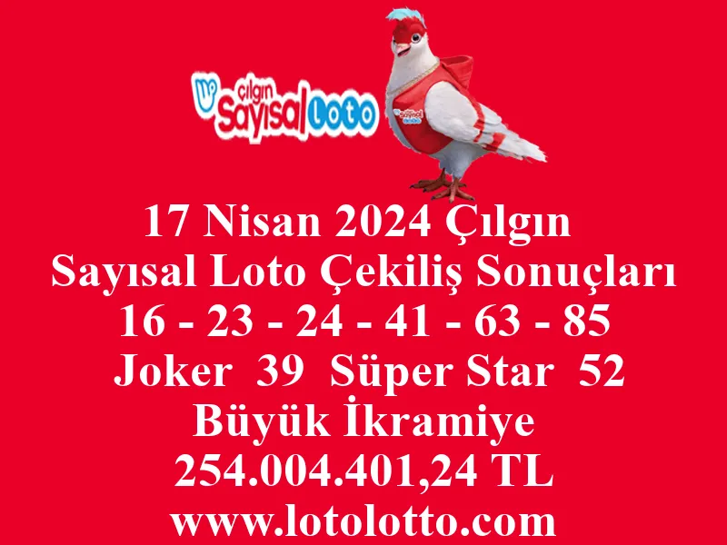 Sayısal Loto 17 Nisan 2024 Çekiliş Sonuçları