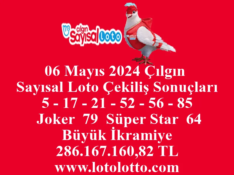 06 Mayıs 2024 Çılgın Sayısal Loto Çekiliş Sonuçları