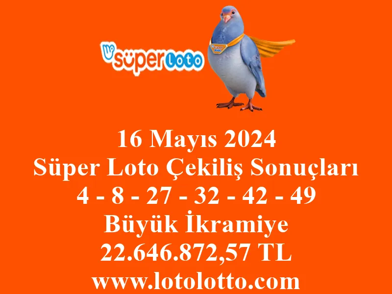 16 Mayıs 2024 Süper Loto Çekiliş Sonuçları