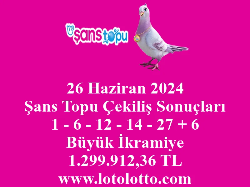 26 Haziran 2024 Şans Topu Çekiliş Sonuçları
