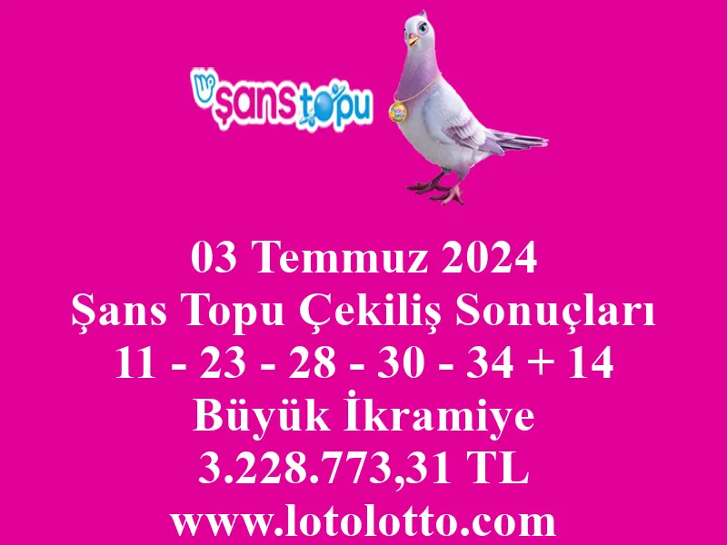 03 Temmuz 2024 Şans Topu Çekiliş Sonuçları