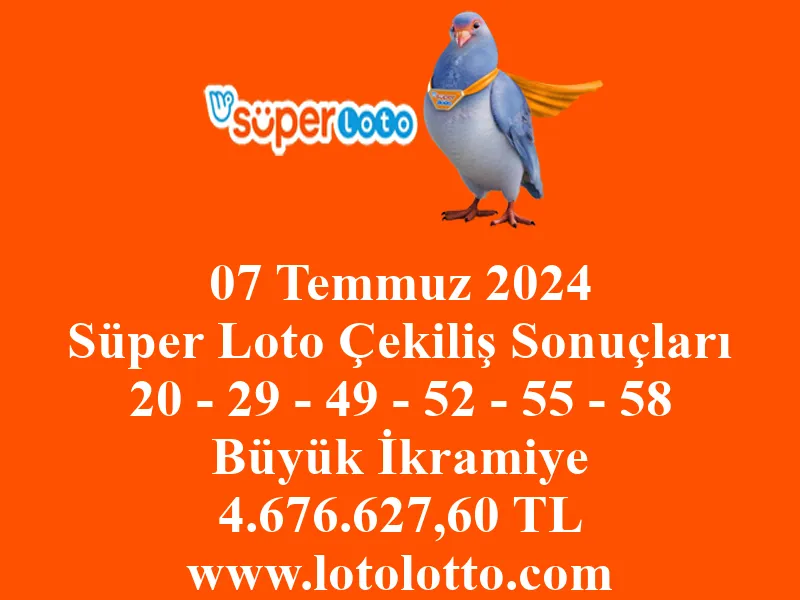 Süper Loto 07 Temmuz 2024 Çekiliş Sonuçları