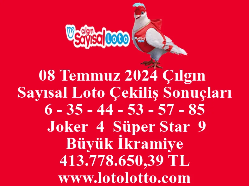 Sayısal Loto 08 Temmuz 2024 Çekiliş Sonuçları
