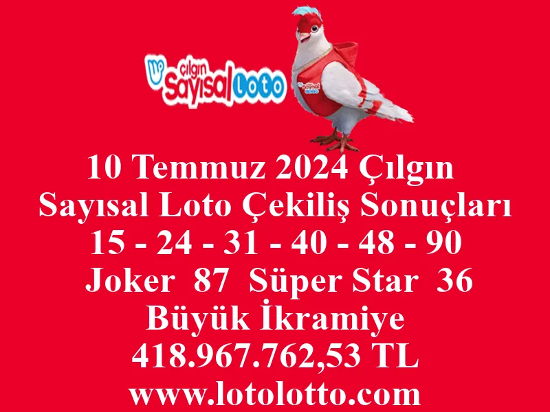 Sayısal Loto 10 Temmuz 2024 Çekiliş Sonuçları