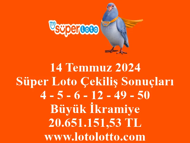 14 Temmuz 2024 Süper Loto Çekiliş Sonuçları