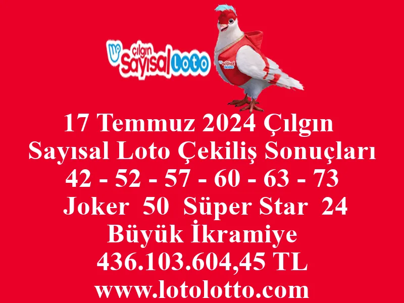 Sayısal Loto 17 Temmuz 2024 Çekiliş Sonuçları