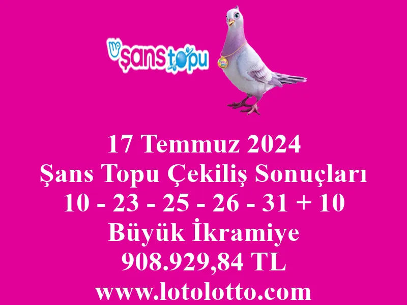 17 Temmuz 2024 Şans Topu Çekiliş Sonuçları