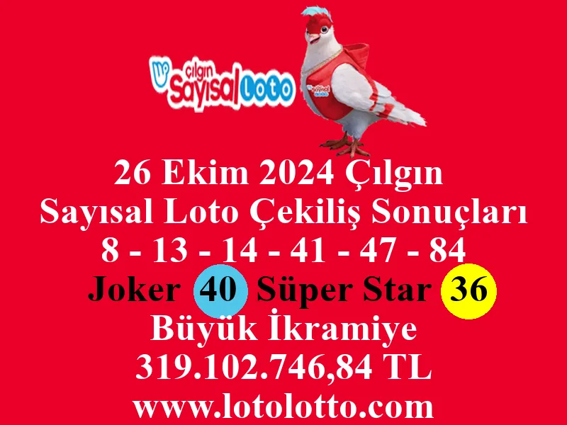 Sayısal Loto 26 Ekim 2024 Çekiliş Sonuçları