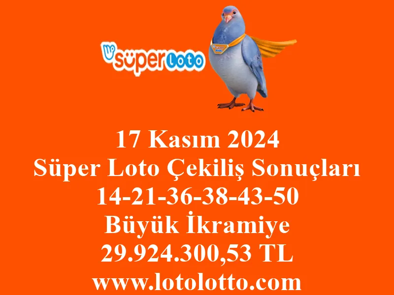 17 Kasım 2024 Süper Loto Çekiliş Sonuçları