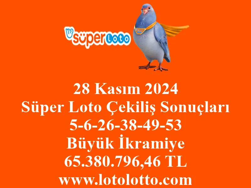 28 Kasım 2024 Süper Loto Çekiliş Sonuçları