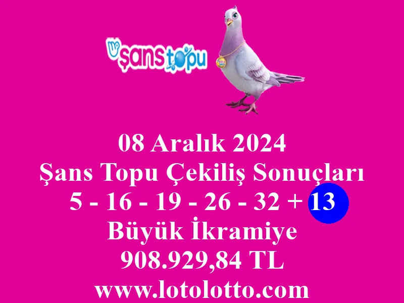 08 Aralık 2024 Şans Topu Çekiliş Sonuçları