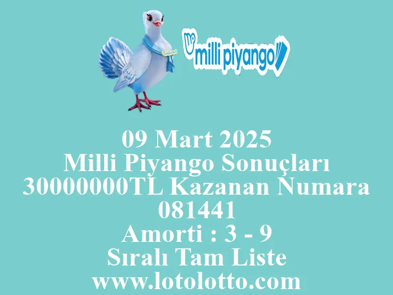 09 Mart 2025 Milli Piyango Sonuçları