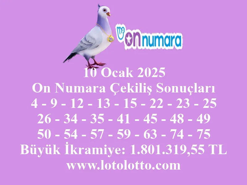 10 Ocak 2025 On Numara Çekiliş Sonuçları