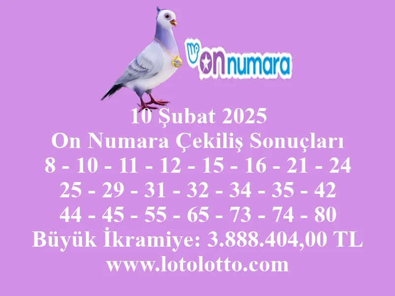 10 Şubat 2025 On Numara Çekiliş Sonuçları