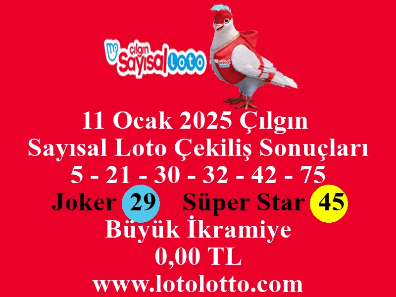 11 Ocak 2025 Çılgın Sayısal Loto Çekiliş Sonuçları
