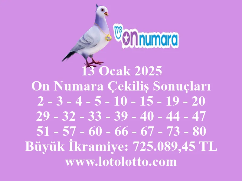 13 Ocak 2025 On Numara Çekiliş Sonuçları