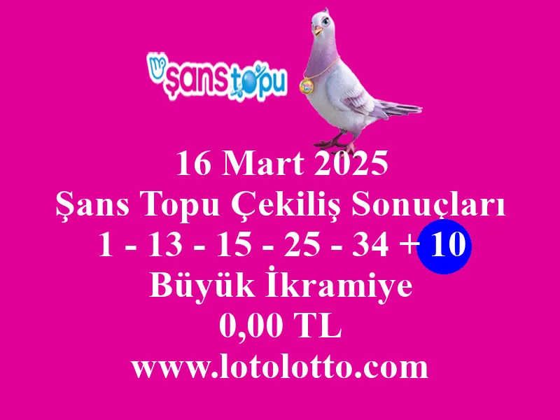 16 Mart 2025 Şans Topu Çekiliş Sonuçları