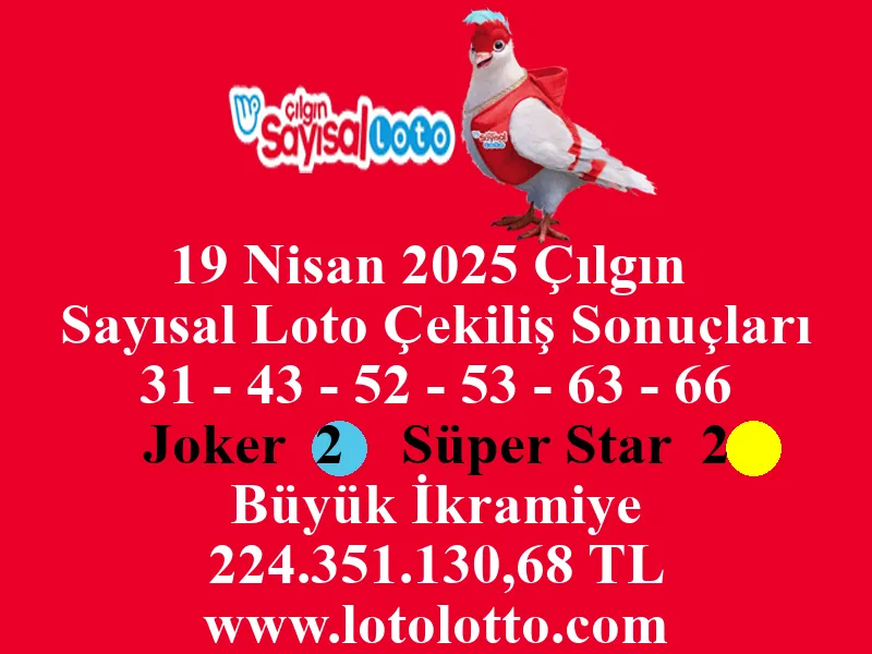 19 Nisan 2025 Çılgın Sayısal Loto Çekiliş Sonuçları