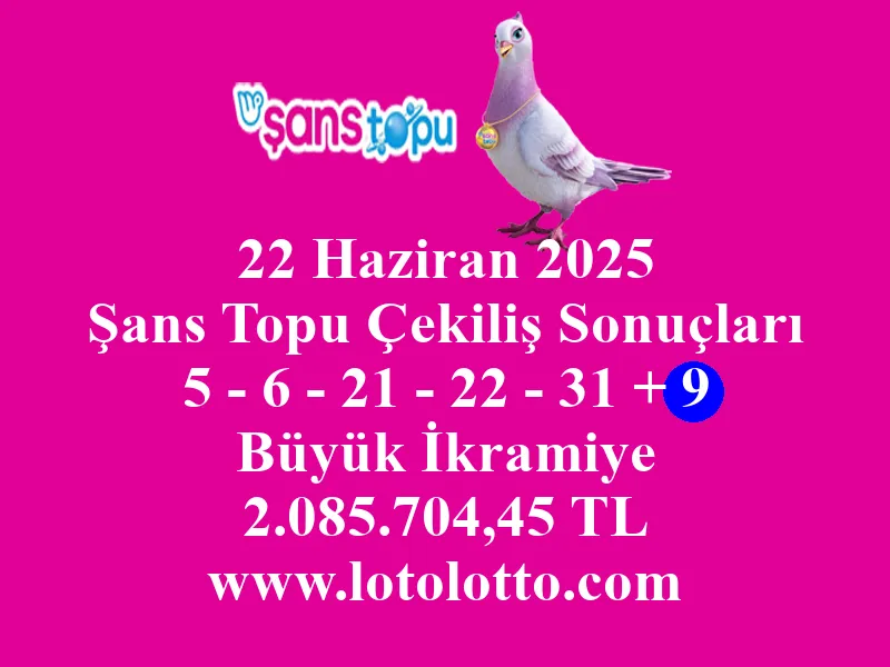22 Haziran 2025 Şans Topu Çekiliş Sonuçları