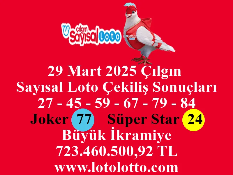 29 Mart 2025 Çılgın Sayısal Loto Çekiliş Sonuçları
