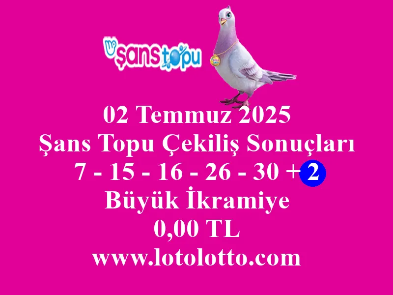 02 Temmuz 2025 Şans Topu Çekiliş Sonuçları