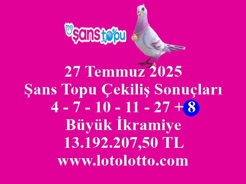 27 Temmuz 2025 Şans Topu Çekiliş Sonuçları