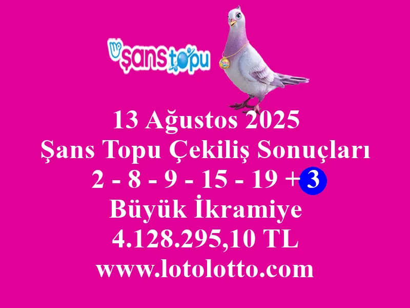 13 Ağustos 2025 Şans Topu Çekiliş Sonuçları