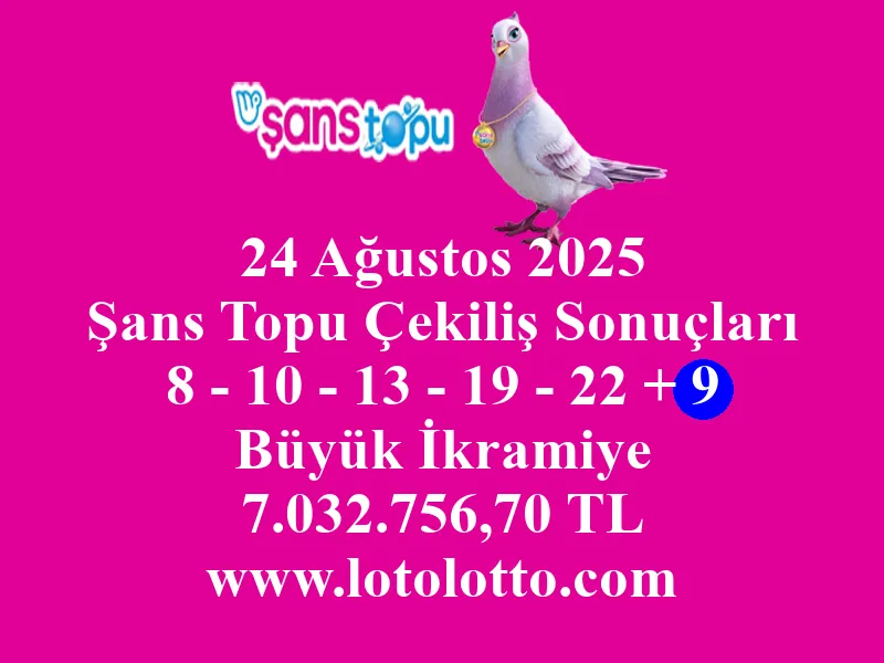 24 Ağustos 2025 Şans Topu Çekiliş Sonuçları