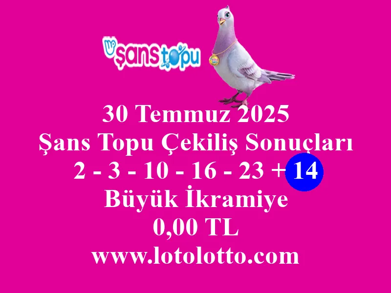 30 Temmuz 2025 Şans Topu Çekiliş Sonuçları